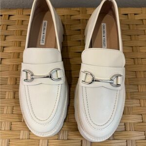 Chelsea & Violet Cream Loafers with Silver Accent